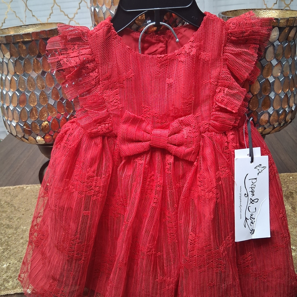 NWT Pippa & Julie Red Lace Dress 6/9 Months; Purchased from Saks 5th Avenue